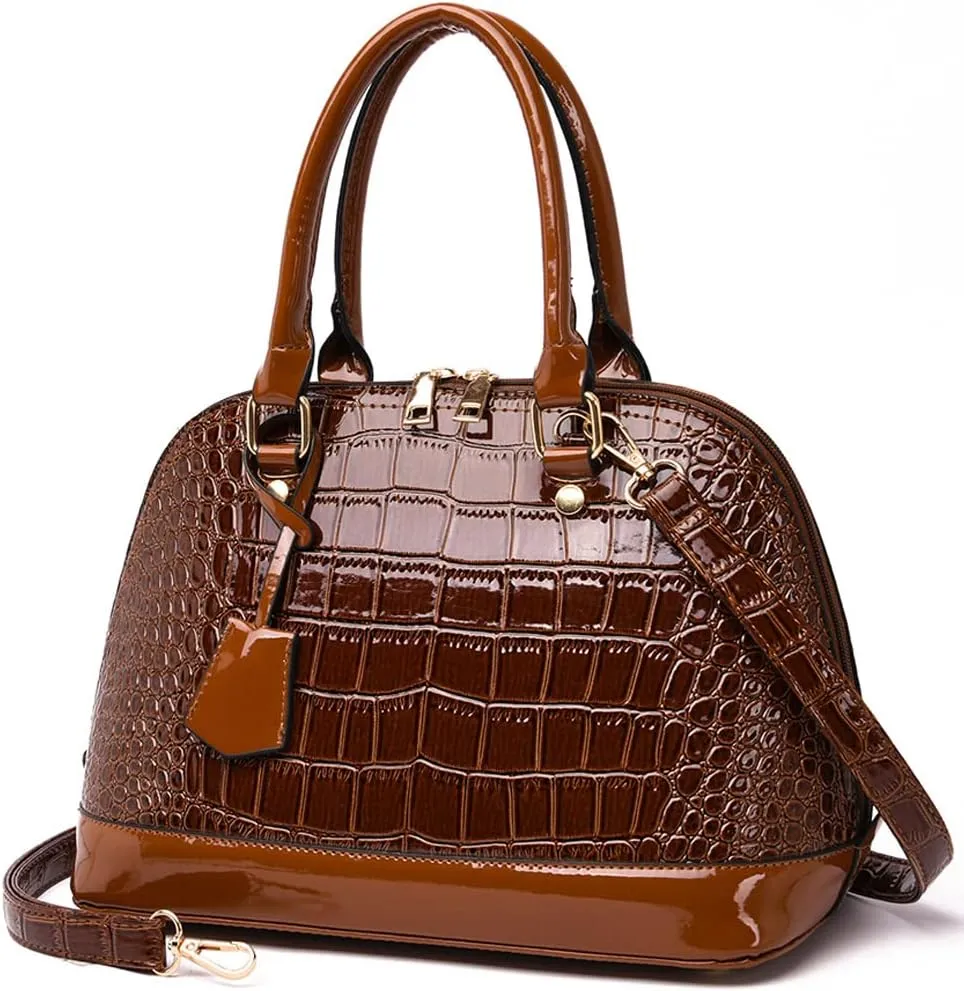 XXGJOALD-Classic Dome Satchel Bag for Women Top Handle Handbags Crocodile Pattern Faux Leather Purse Crossbody Shoulder Bag