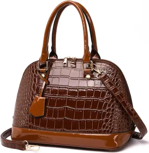 XXGJOALD-Classic Dome Satchel Bag for Women Top Handle Handbags Crocodile Pattern Faux Leather Purse Crossbody Shoulder Bag