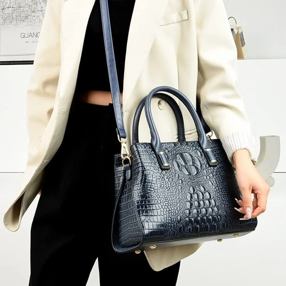 XXGJOALD-Handbag Tote Purse for Women Crocodile Pattern Embossed Top-handle Satchel Fuax Leather Shoulder Bag