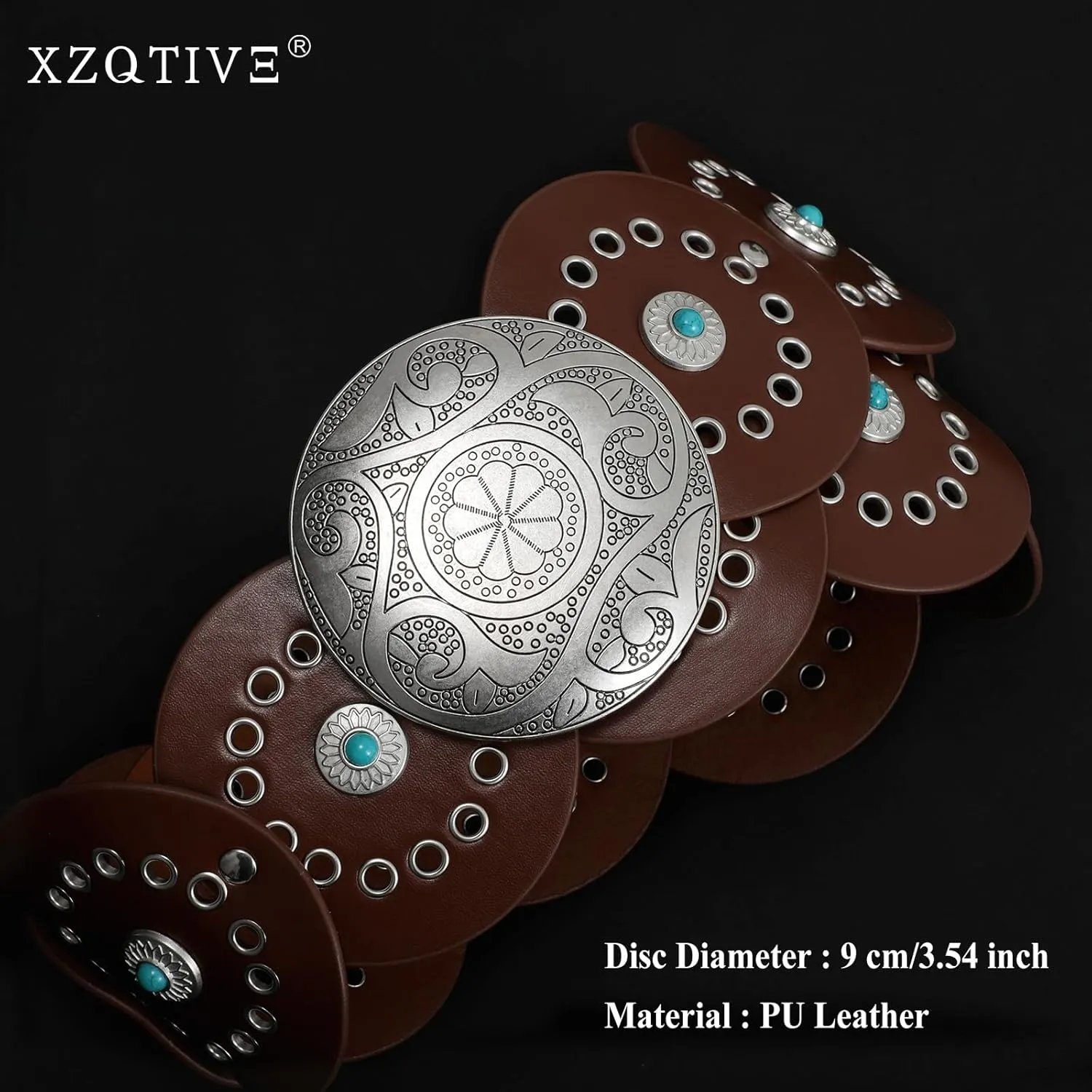 XZQTIVE Western PU Leather Belts for Woman Concho Cowgirl Cowboy Disc Belt for Ladies Wide Boho Country Waist Belts for Dress