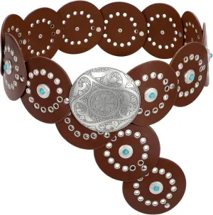 XZQTIVE Western PU Leather Belts for Woman Concho Cowgirl Cowboy Disc Belt for Ladies Wide Boho Country Waist Belts for Dress