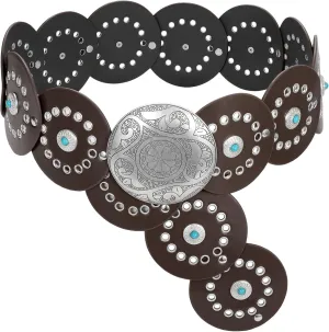 XZQTIVE Western PU Leather Belts for Woman Concho Cowgirl Cowboy Disc Belt for Ladies Wide Boho Country Waist Belts for Dress