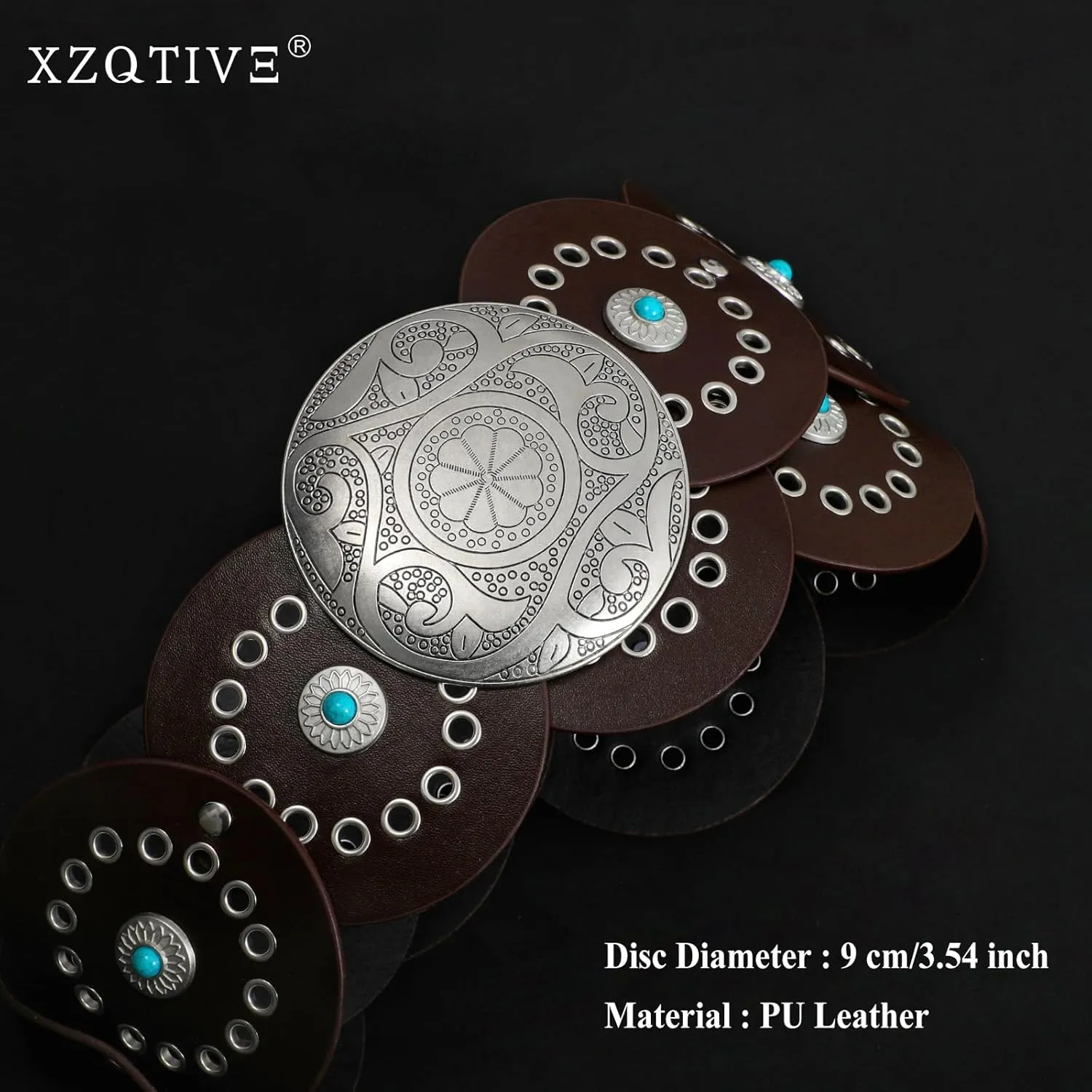 XZQTIVE Western PU Leather Belts for Woman Concho Cowgirl Cowboy Disc Belt for Ladies Wide Boho Country Waist Belts for Dress