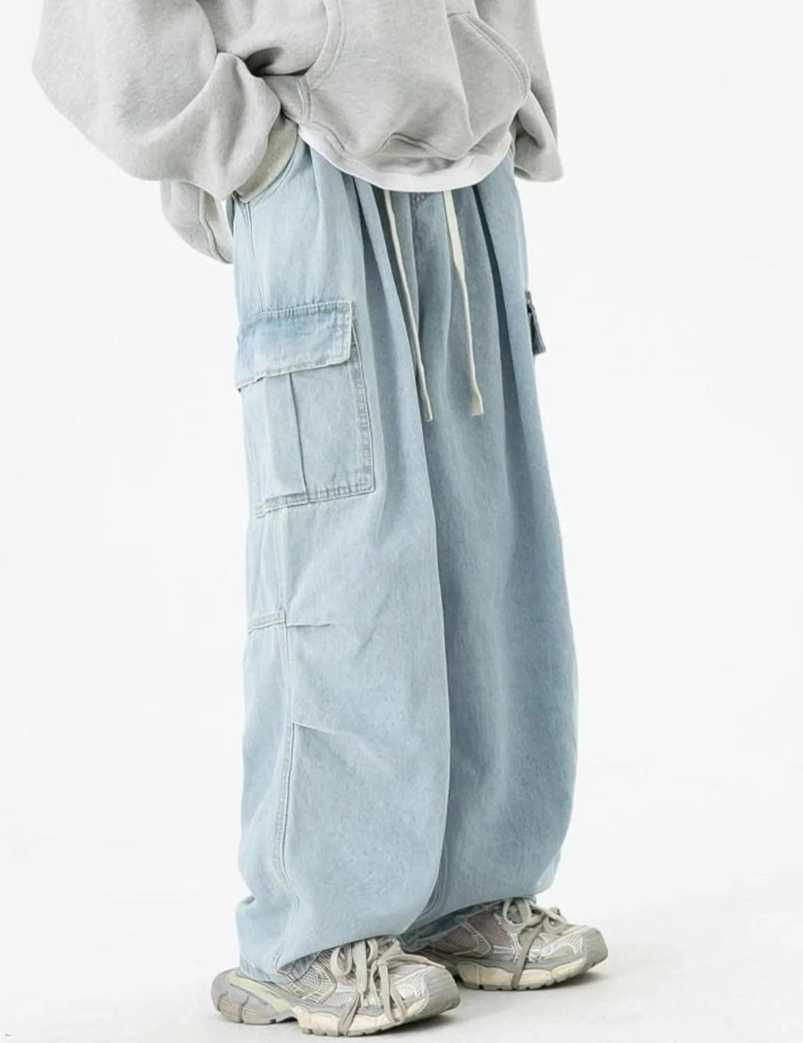 Y2k Cargo Jeans Men Wide Leg Loose Skater Jeans Hip Hop Cargo Pants Grunge Clothes Harajuku Streetwear