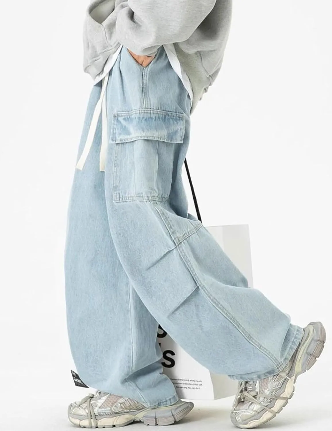 Y2k Cargo Jeans Men Wide Leg Loose Skater Jeans Hip Hop Cargo Pants Grunge Clothes Harajuku Streetwear