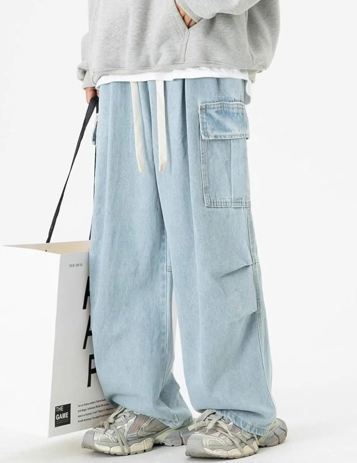 Y2k Cargo Jeans Men Wide Leg Loose Skater Jeans Hip Hop Cargo Pants Grunge Clothes Harajuku Streetwear