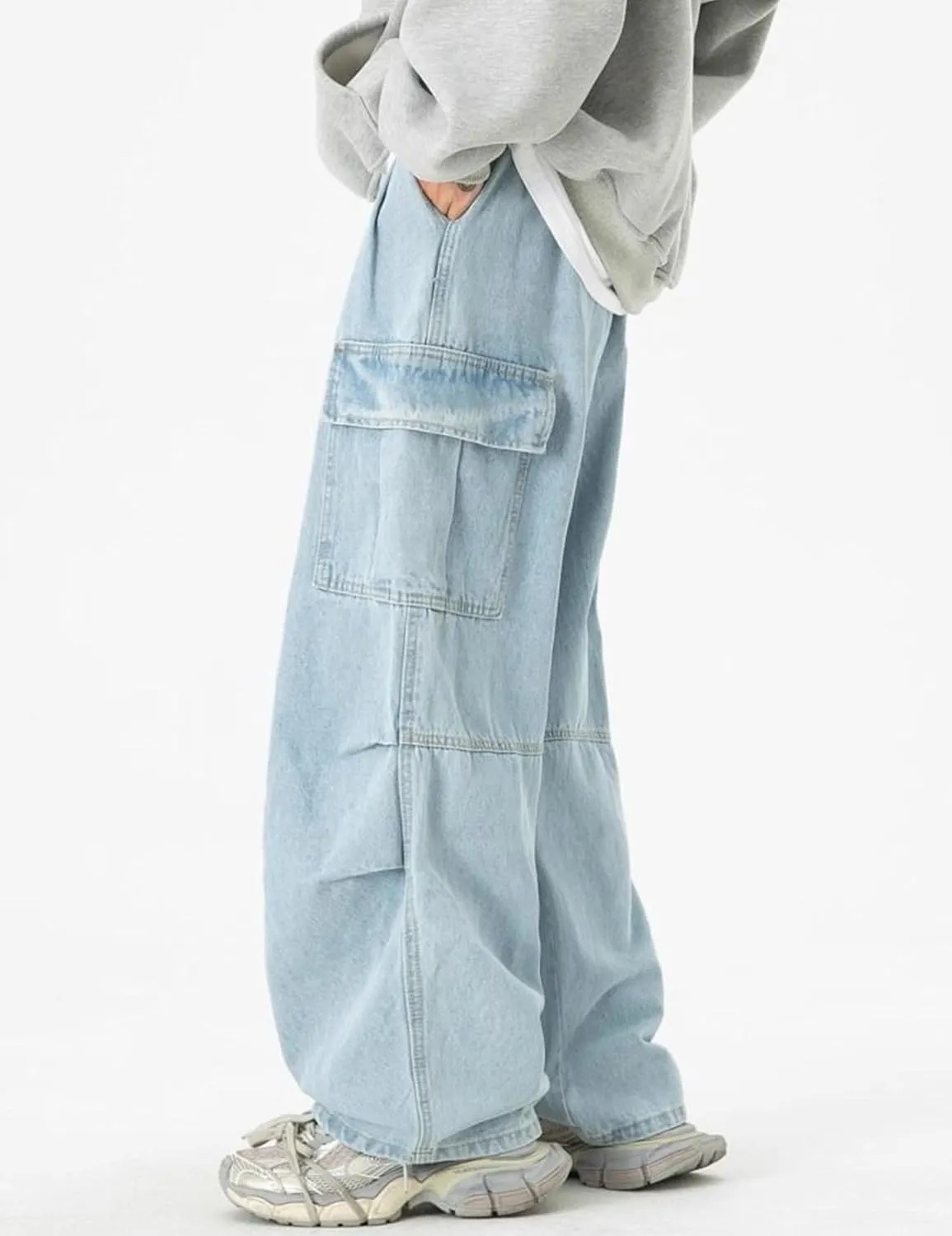 Y2k Cargo Jeans Men Wide Leg Loose Skater Jeans Hip Hop Cargo Pants Grunge Clothes Harajuku Streetwear