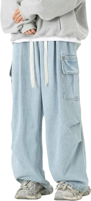 Y2k Cargo Jeans Men Wide Leg Loose Skater Jeans Hip Hop Cargo Pants Grunge Clothes Harajuku Streetwear