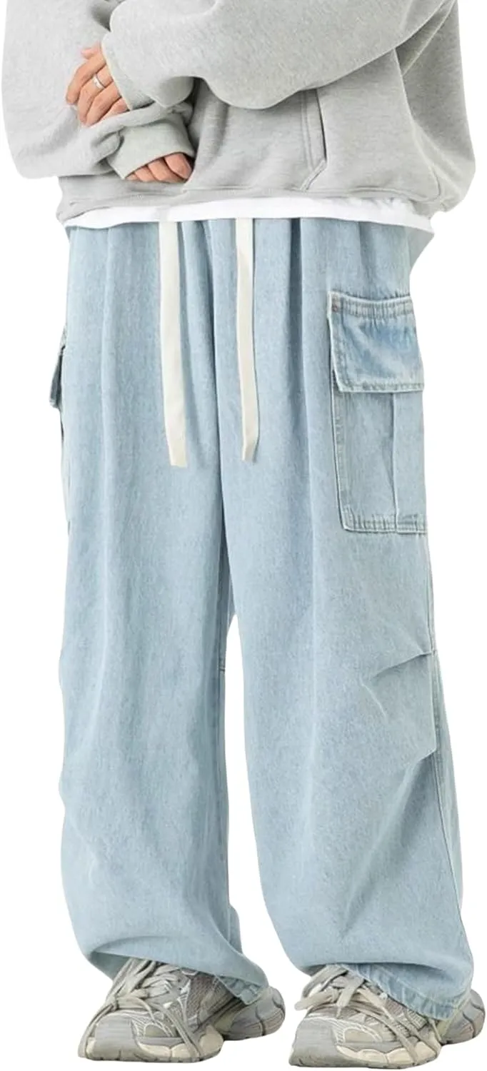 Y2k Cargo Jeans Men Wide Leg Loose Skater Jeans Hip Hop Cargo Pants Grunge Clothes Harajuku Streetwear