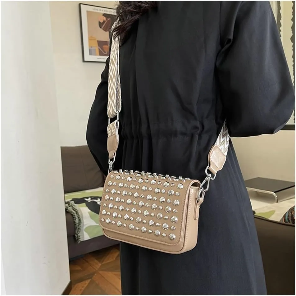 Y2k Crescent Crossbody Purse Women 90s Studded PU Leather Shoulder Satchels Hobo Bags Trendy Punk Underarm Tote Handbag