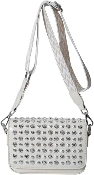 Y2k Crescent Crossbody Purse Women 90s Studded PU Leather Shoulder Satchels Hobo Bags Trendy Punk Underarm Tote Handbag