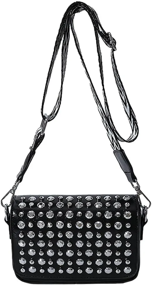 Y2k Crescent Crossbody Purse Women 90s Studded PU Leather Shoulder Satchels Hobo Bags Trendy Punk Underarm Tote Handbag