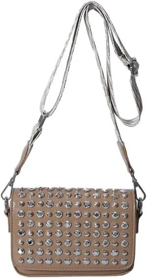Y2k Crescent Crossbody Purse Women 90s Studded PU Leather Shoulder Satchels Hobo Bags Trendy Punk Underarm Tote Handbag