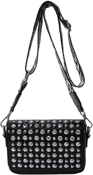 Y2k Crescent Crossbody Purse Women 90s Studded PU Leather Shoulder Satchels Hobo Bags Trendy Punk Underarm Tote Handbag