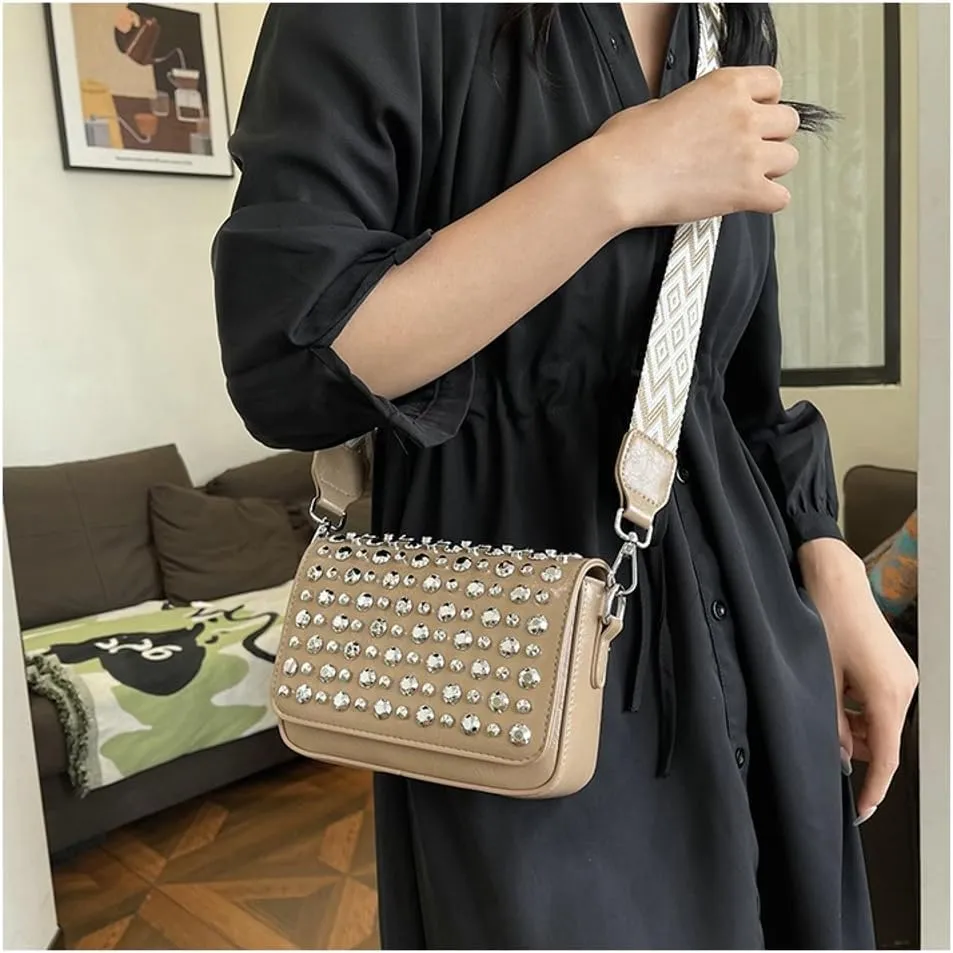 Y2k Crescent Crossbody Purse Women 90s Studded PU Leather Shoulder Satchels Hobo Bags Trendy Punk Underarm Tote Handbag