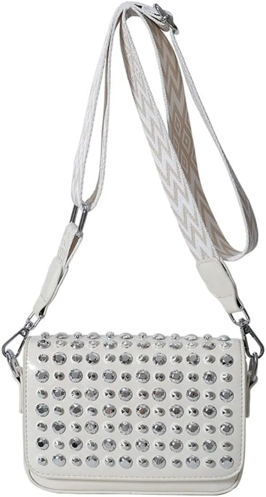 Y2k Crescent Crossbody Purse Women 90s Studded PU Leather Shoulder Satchels Hobo Bags Trendy Punk Underarm Tote Handbag