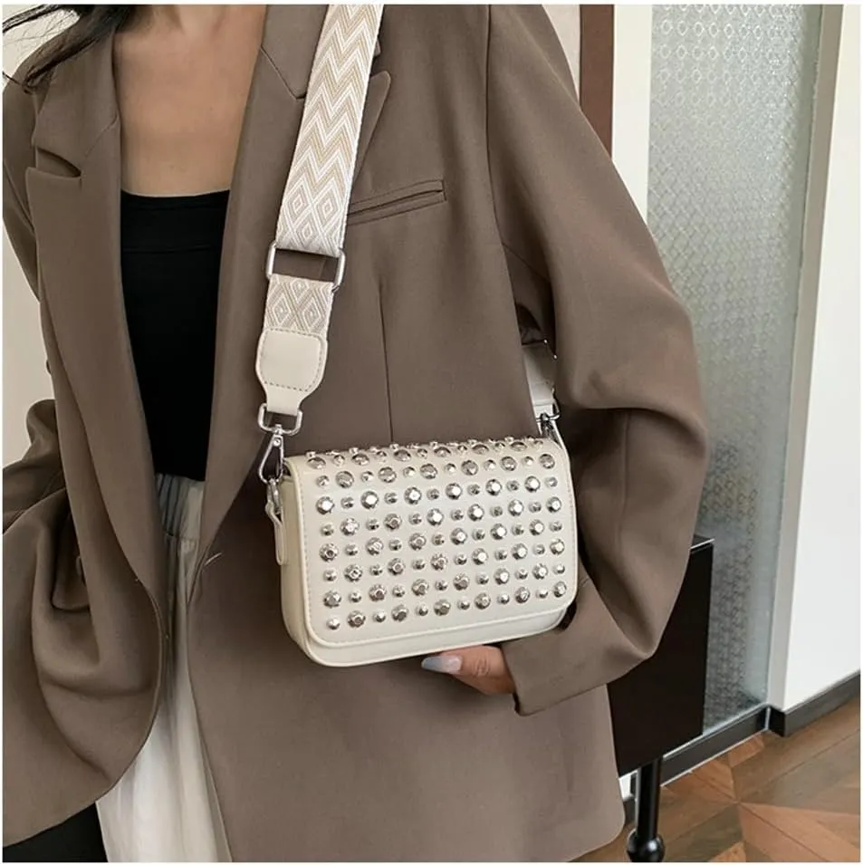 Y2k Crescent Crossbody Purse Women 90s Studded PU Leather Shoulder Satchels Hobo Bags Trendy Punk Underarm Tote Handbag