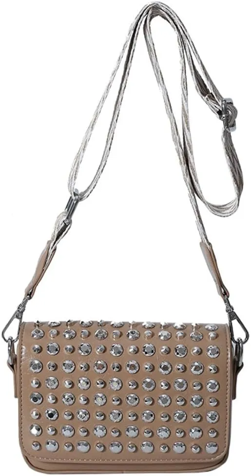 Y2k Crescent Crossbody Purse Women 90s Studded PU Leather Shoulder Satchels Hobo Bags Trendy Punk Underarm Tote Handbag