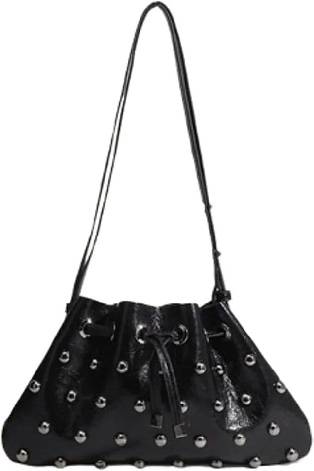 Y2k Crescent Hobo Bags Women 90s Studded PU Leather Punk Underarm Shoulder Crossbody Purse Trendy Crescent Tote Handbag