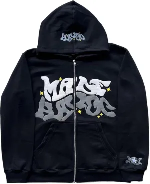 Y2k Hoodie Men Puff Print Zip Up Hoodie Y2k Jacket 90s Vintage Designer Hoodies Graphic Streetwear Emo Sweatshirt