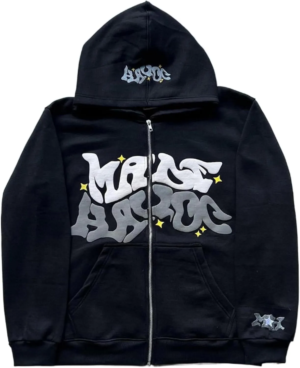 Y2k Hoodie Men Puff Print Zip Up Hoodie Y2k Jacket 90s Vintage Designer Hoodies Graphic Streetwear Emo Sweatshirt