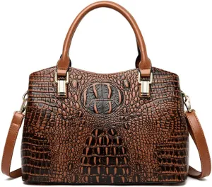 YAQUNICER Tote Top-handle Purse Satchel for Women Embossed Crocodile Pattern PU Shoulder Crossbody Bag