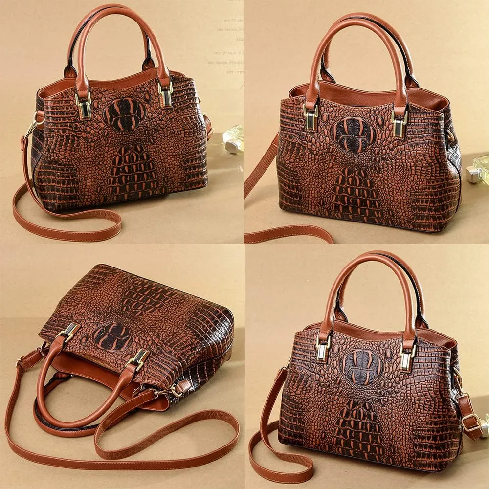 YAQUNICER Tote Top-handle Purse Satchel for Women Embossed Crocodile Pattern PU Shoulder Crossbody Bag