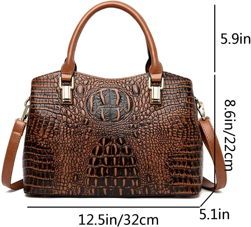 YAQUNICER Tote Top-handle Purse Satchel for Women Embossed Crocodile Pattern PU Shoulder Crossbody Bag