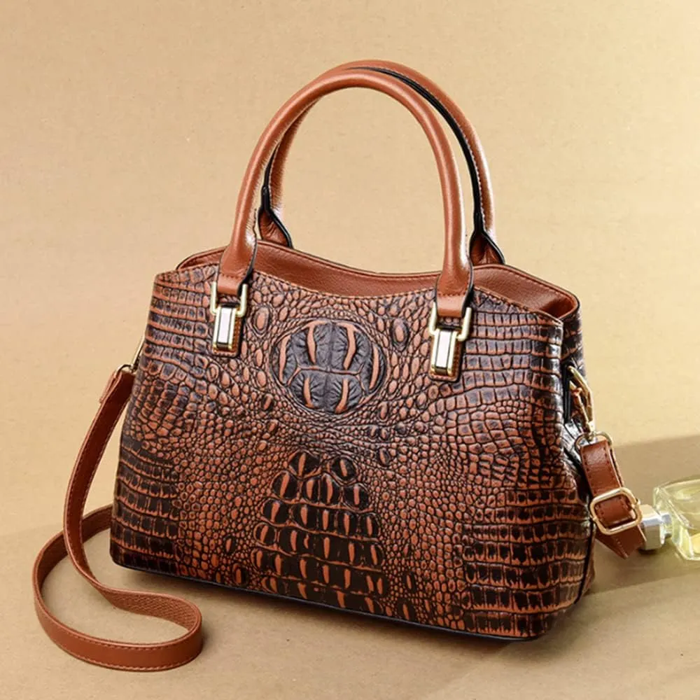 YAQUNICER Tote Top-handle Purse Satchel for Women Embossed Crocodile Pattern PU Shoulder Crossbody Bag