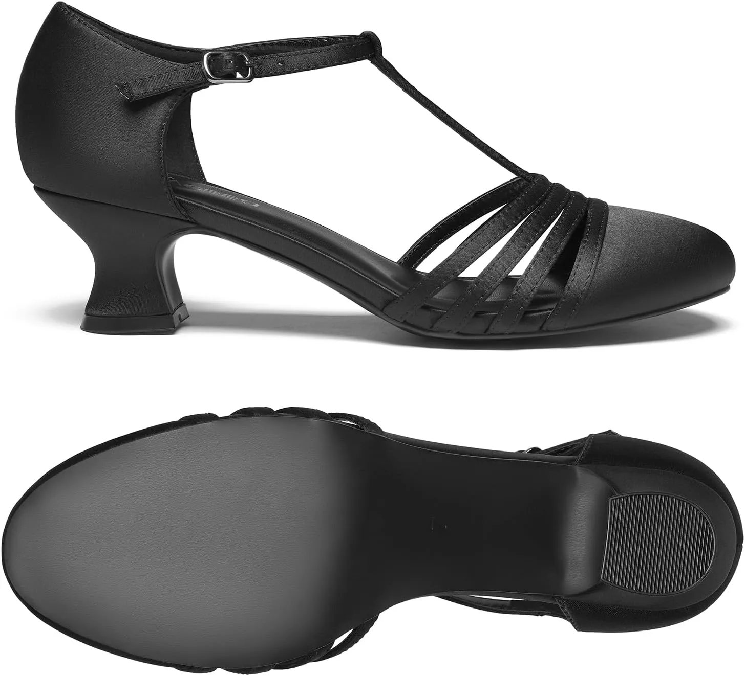 YESSA 1920s Shoes for Women Leather/Satin Ballroom Dance Shoes,T-Strap Character Shoes,2"/2.5" Dancing Pumps for Latin Salsa