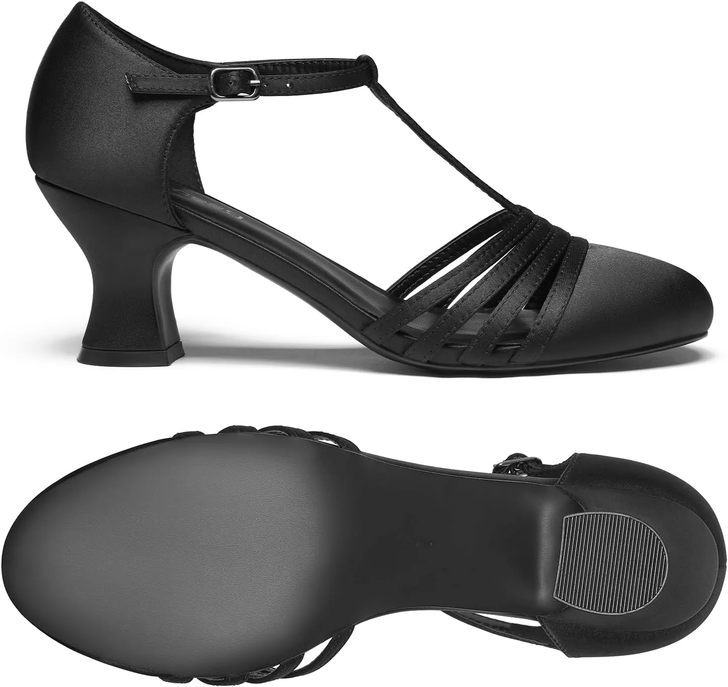 YESSA 1920s Shoes for Women Leather/Satin Ballroom Dance Shoes,T-Strap Character Shoes,2"/2.5" Dancing Pumps for Latin Salsa