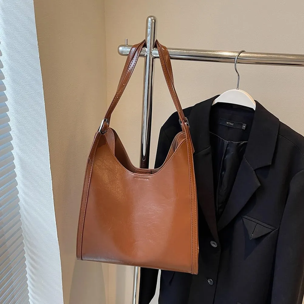 YFGBCX Leather Hobo Bags for Women, Vegan Leather Tote Bag Slouchy Shoulder Bag Bucket Bag Can Stand Upright