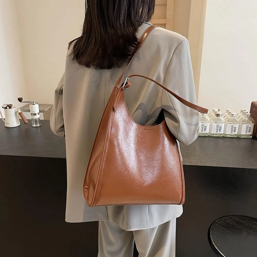 YFGBCX Leather Hobo Bags for Women, Vegan Leather Tote Bag Slouchy Shoulder Bag Bucket Bag Can Stand Upright