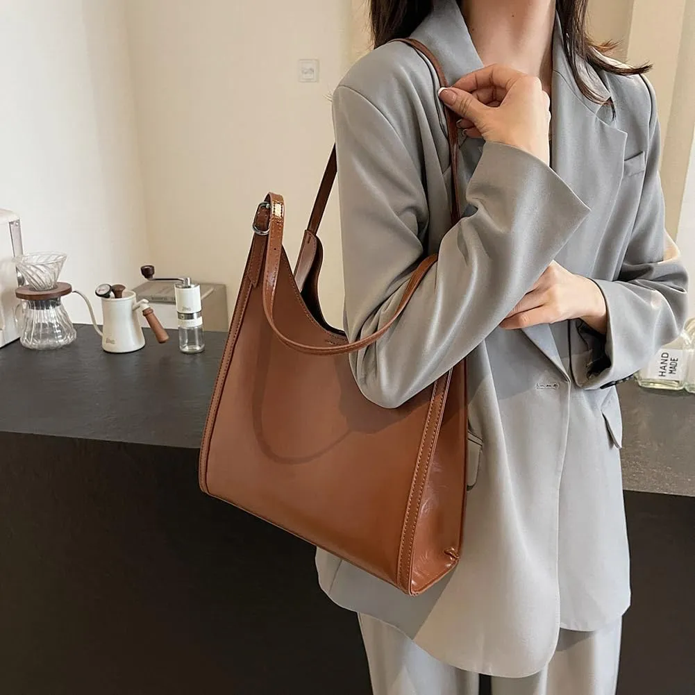 YFGBCX Leather Hobo Bags for Women, Vegan Leather Tote Bag Slouchy Shoulder Bag Bucket Bag Can Stand Upright