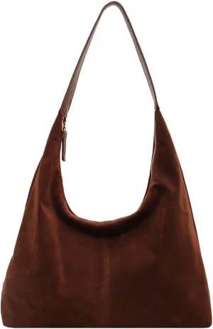 YFGBCX Suede Bag Brown Tote Bags for Women Suede Purse Fall Crescent Bag Slouchy Hobo Handbag