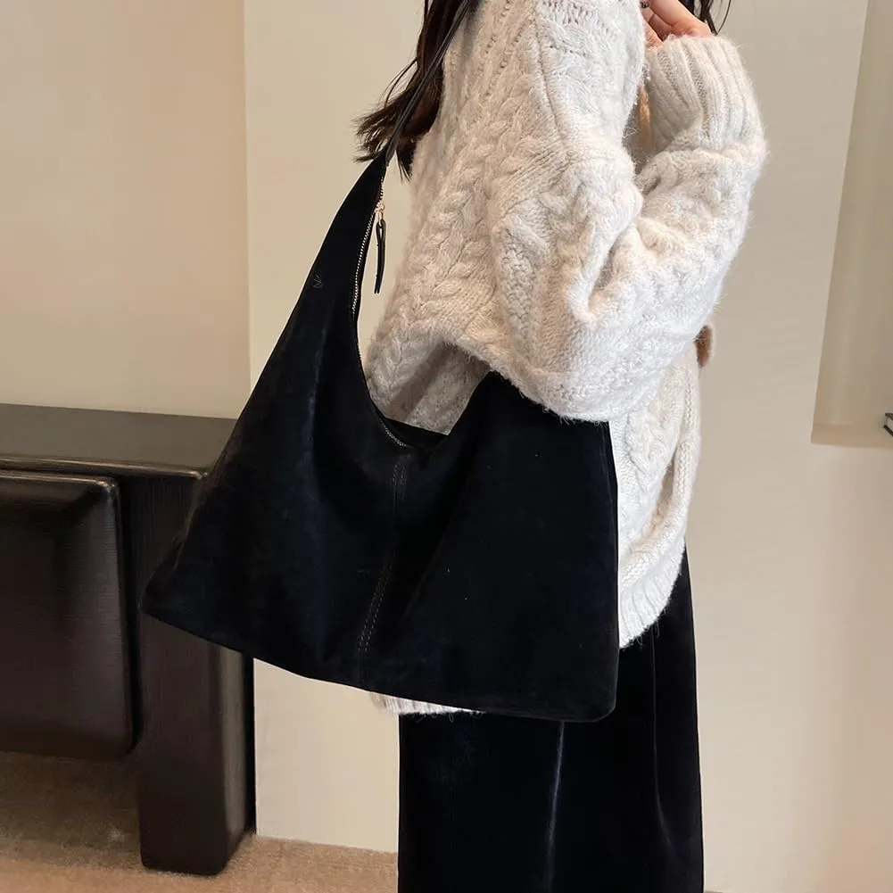 YFGBCX Suede Bag Brown Tote Bags for Women Suede Purse Fall Crescent Bag Slouchy Hobo Handbag