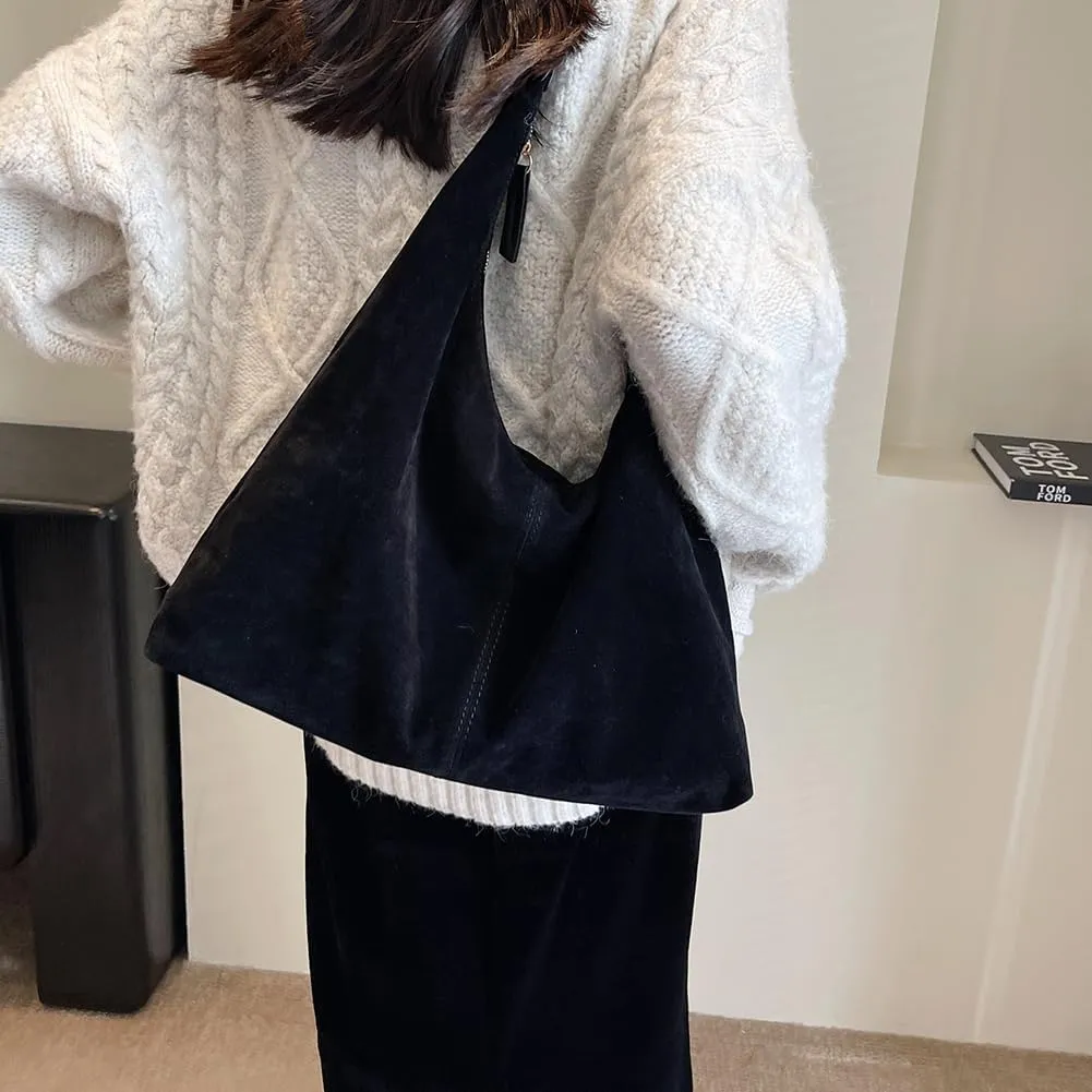 YFGBCX Suede Bag Brown Tote Bags for Women Suede Purse Fall Crescent Bag Slouchy Hobo Handbag