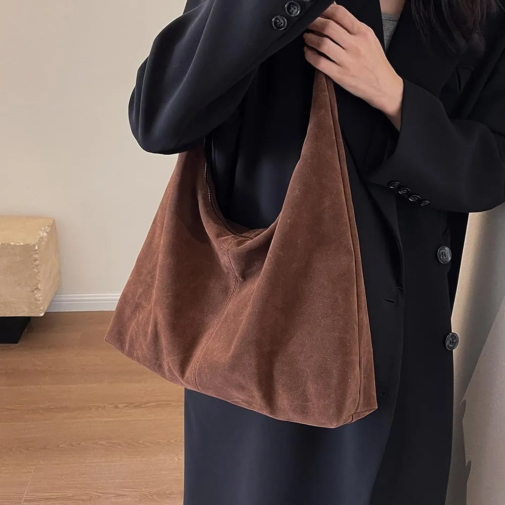YFGBCX Suede Bag Brown Tote Bags for Women Suede Purse Fall Crescent Bag Slouchy Hobo Handbag