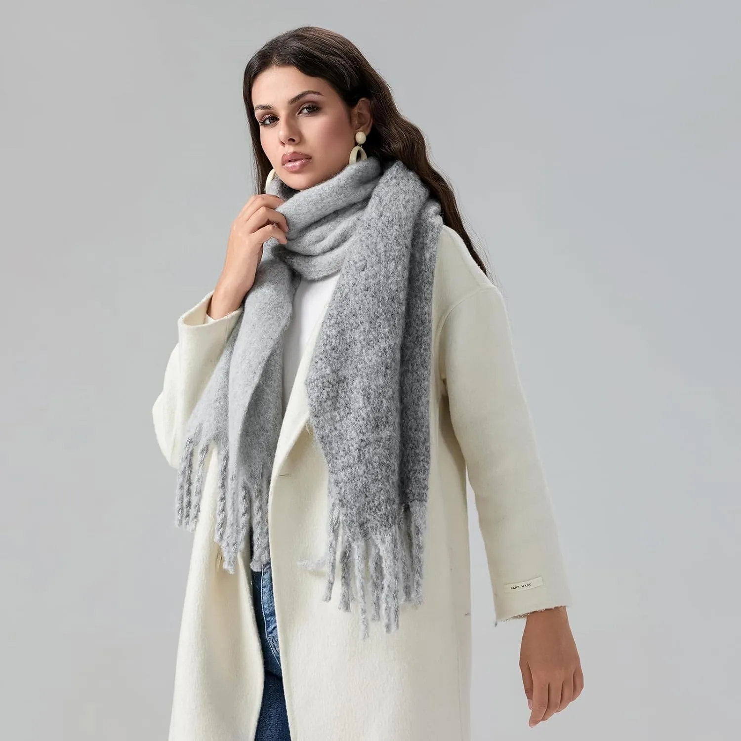 Yoawdats Women Winter Warm Scarf Elegant Contrast Color Tasseled Shawl Wrap Long Stoles Oversized Soft Scarves Fall Gifts