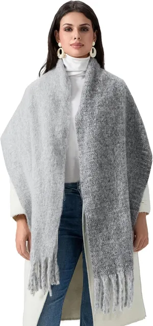 Yoawdats Women Winter Warm Scarf Elegant Contrast Color Tasseled Shawl Wrap Long Stoles Oversized Soft Scarves Fall Gifts