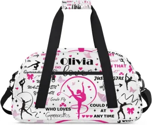 Yzrwebo Personalized Gymnastics Bag with Name for Women, Custom Gymnastics Gym Duffel Bag, Customized Sport Bag Travel Weekender Overnight Bags, White