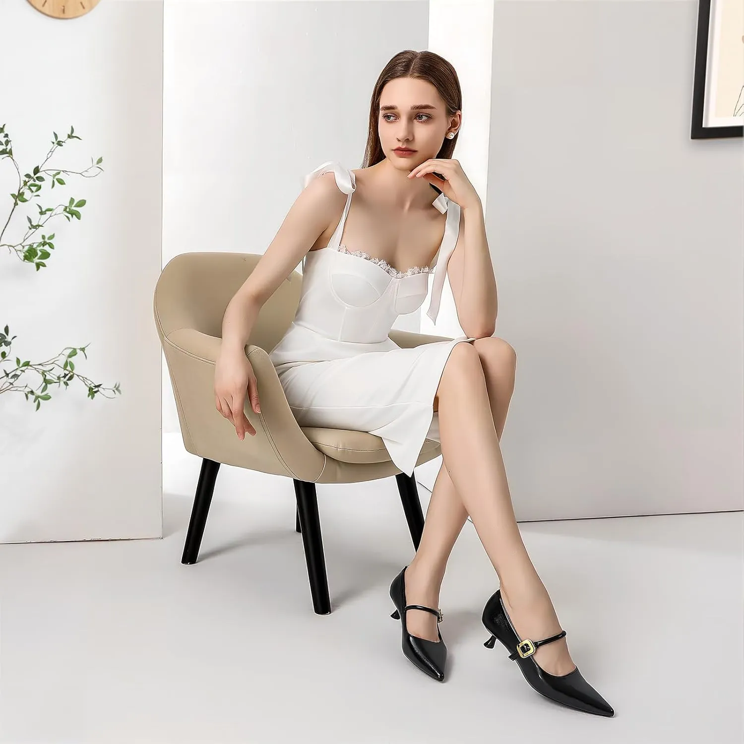 Zelaprox Womens Kitten Heel Mary Jane Shoes Adjustable Buckle Strap Black Closed Pointed Toe Low Kitty Heels Comfortable Classy Dress Vintage Pumps