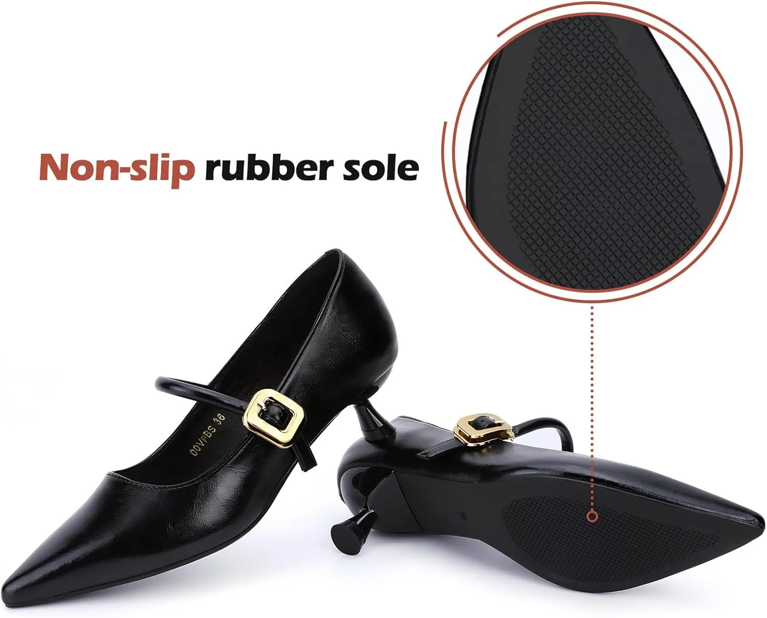 Zelaprox Womens Kitten Heel Mary Jane Shoes Adjustable Buckle Strap Black Closed Pointed Toe Low Kitty Heels Comfortable Classy Dress Vintage Pumps