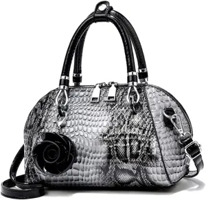 ZiMing® Women Handbag Snake Print Shoulder Bag Crocodile Leather Top Handle Handbag Rose Pendant Purse