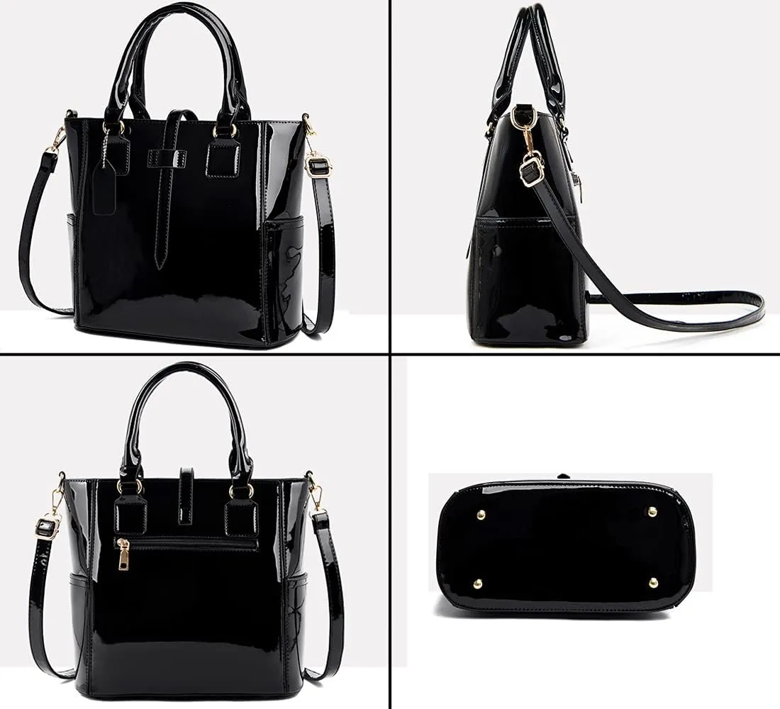 ZiMing Women Handbags and Purses Set Patent Leather Satchel Chain Shoulder Crossbody Bag Wallet Card Holder Purse 3 Pcs Set