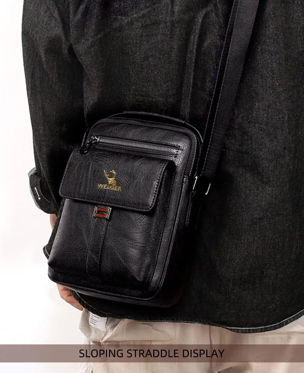 Zipper Buckle Leather Messenger Bag Crossbody Shoulder Bag Vintage Handle Bags