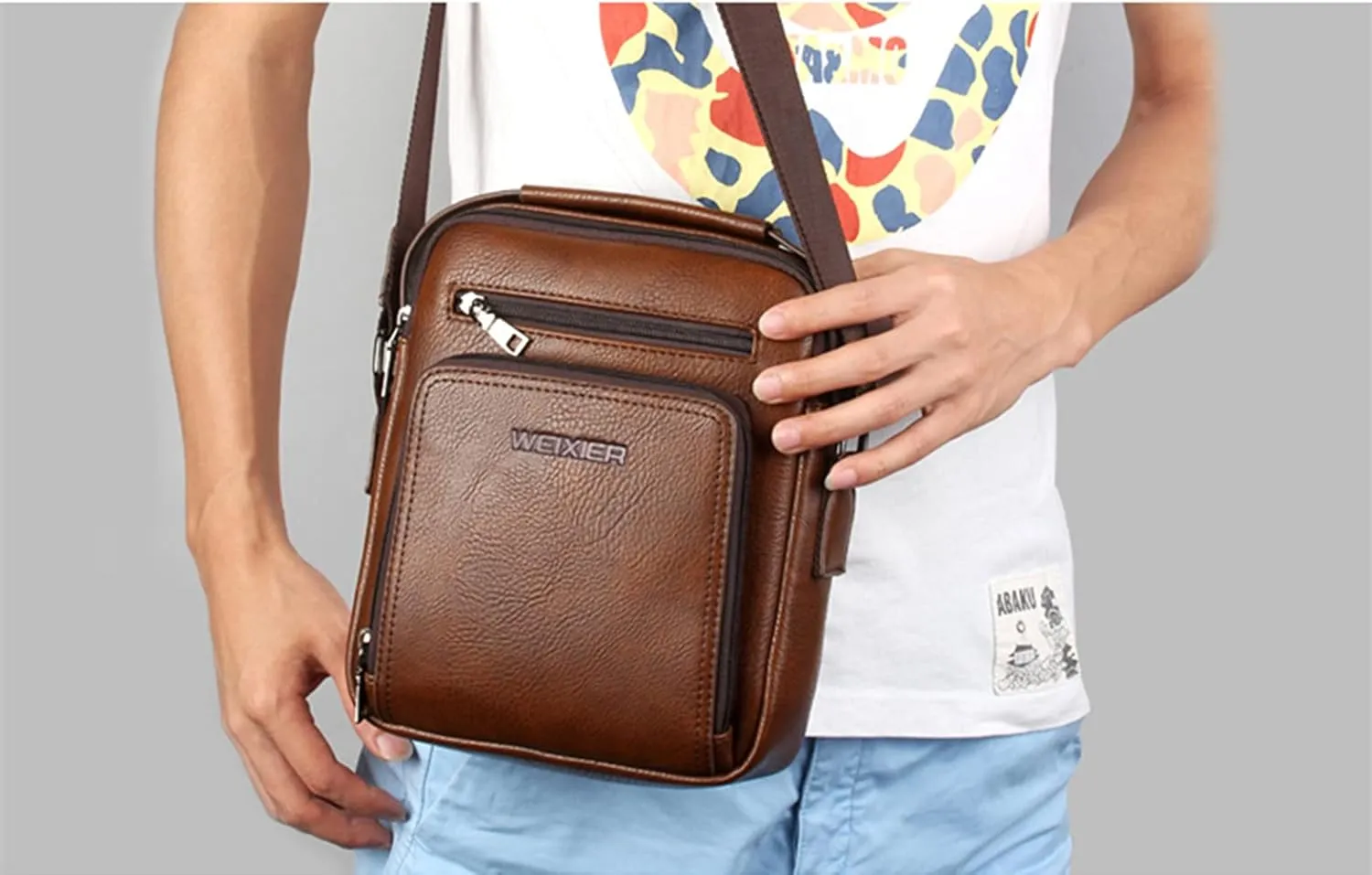 Zipper Buckle Leather Messenger Bag Crossbody Shoulder Bag Vintage Handle Bags