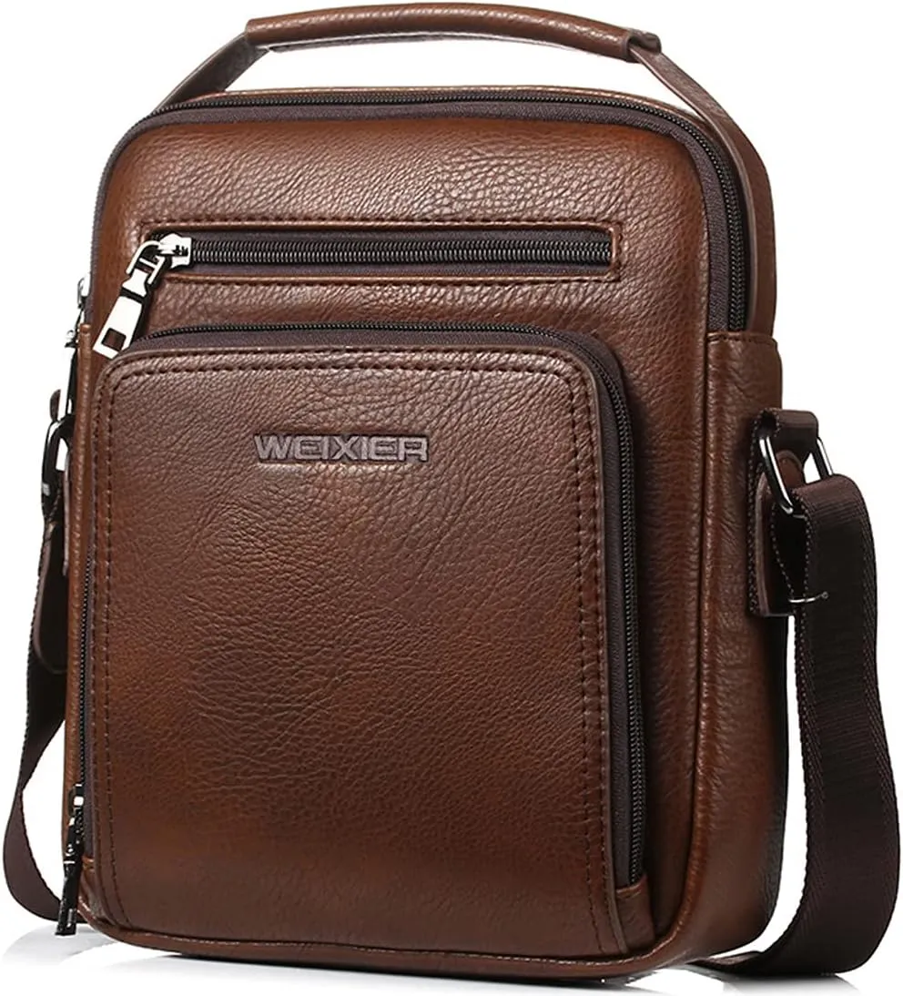 Zipper Buckle Leather Messenger Bag Crossbody Shoulder Bag Vintage Handle Bags