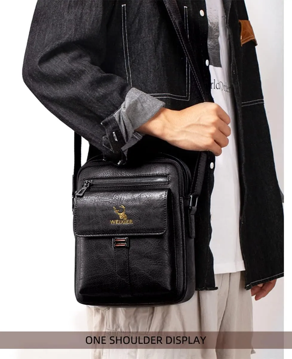 Zipper Buckle Leather Messenger Bag Crossbody Shoulder Bag Vintage Handle Bags