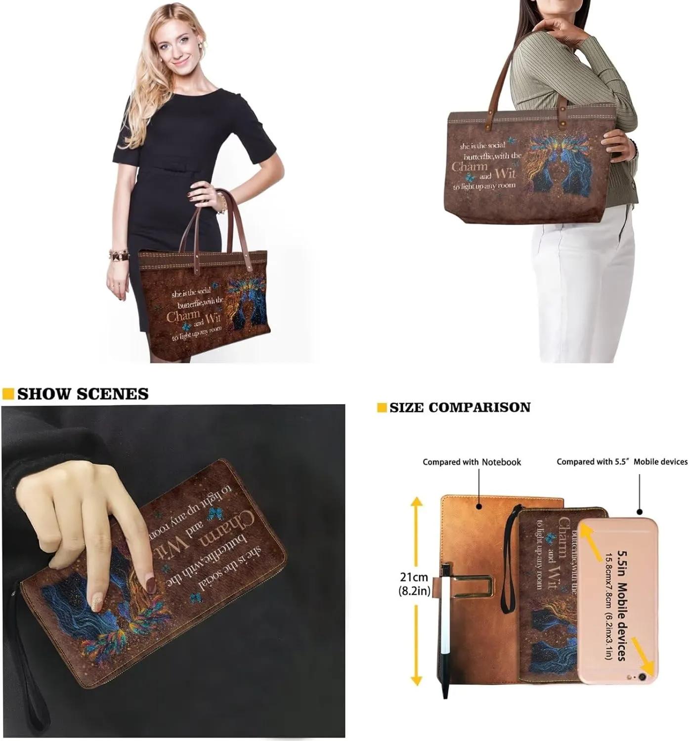 Zodiac Print Purse and Wallet Set for Women Lady, Large Tote Bag Top Handle Purse with Leather Wallet for Travel Date